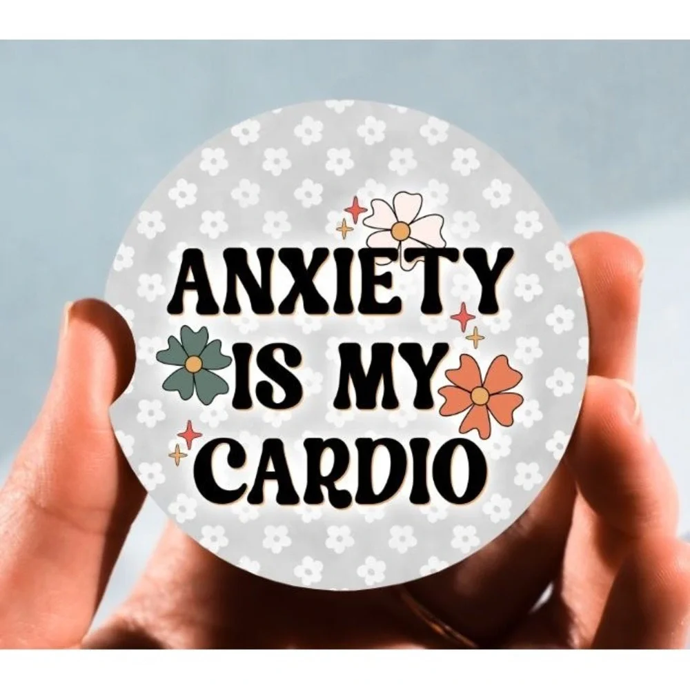 Set of 2 Car Coasters, Anxiety Is My Cardio Car Coaster, Neoprene Car Coaster